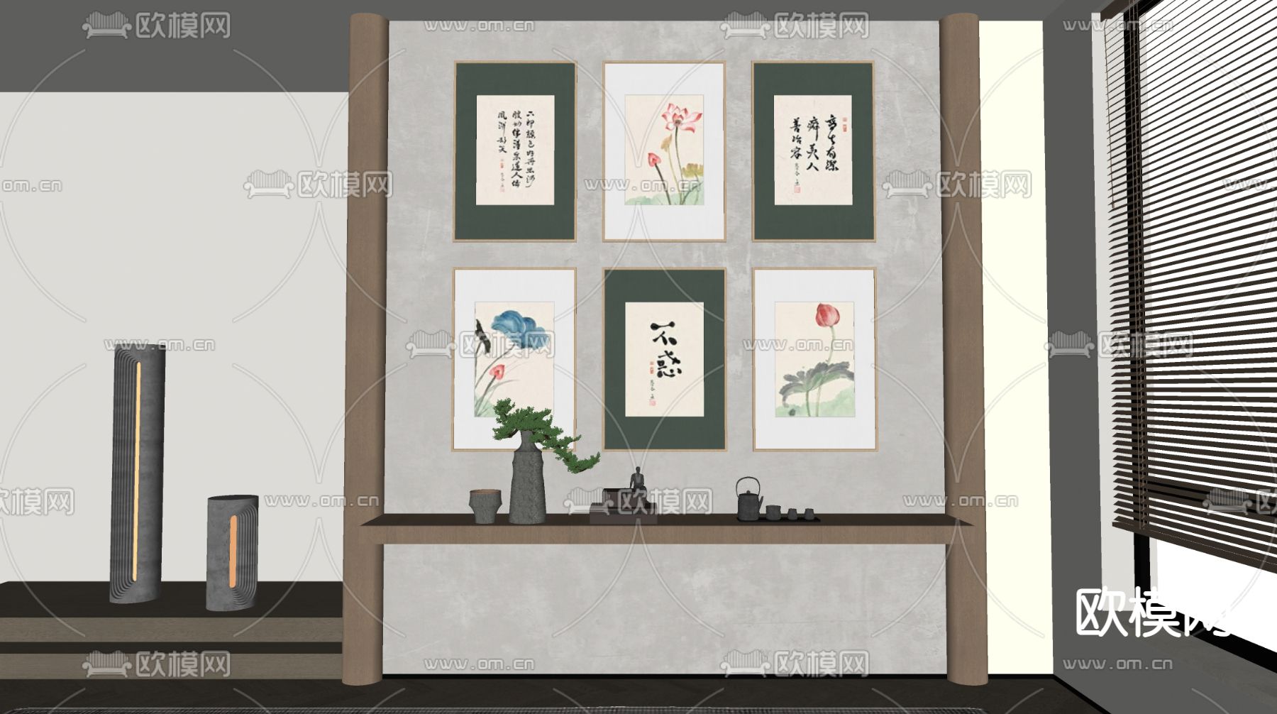 新中式字画装饰画su模型