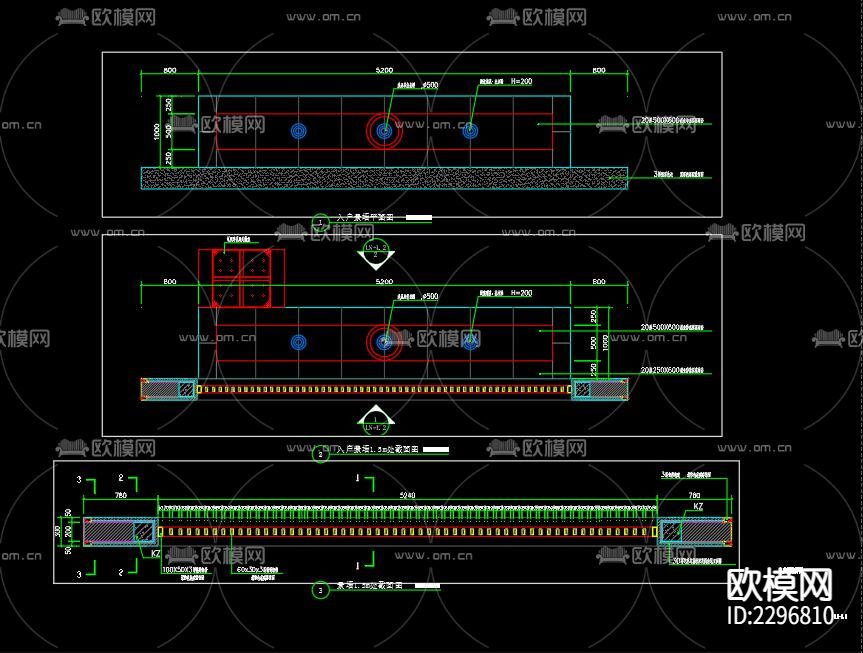 中式文化景墙cad大样图下载（渲染图5）