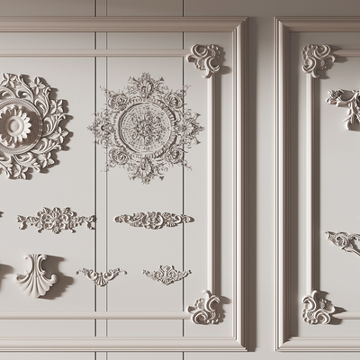  简欧线条 浮雕 雕花su模型 