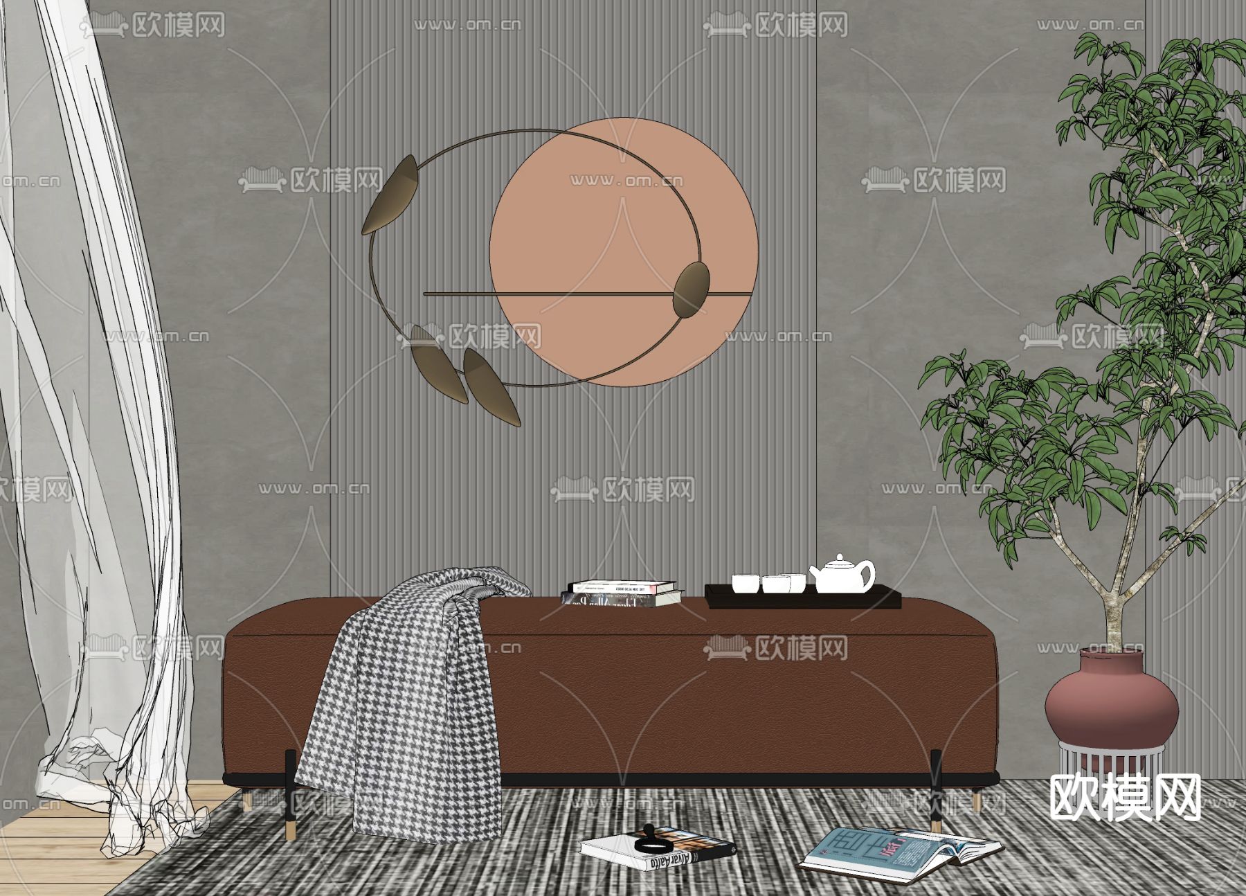 现代轻奢沙发凳床尾凳su模型下载（渲染图2）