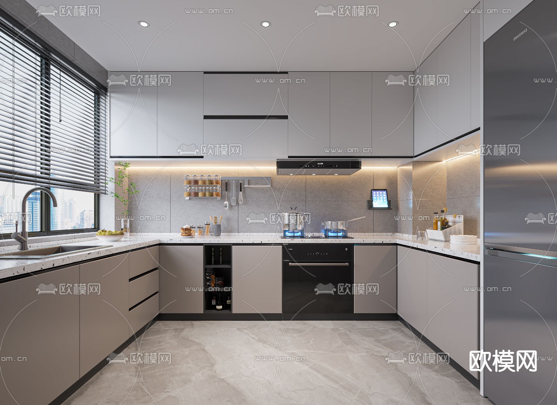 现代厨房3d模型下载