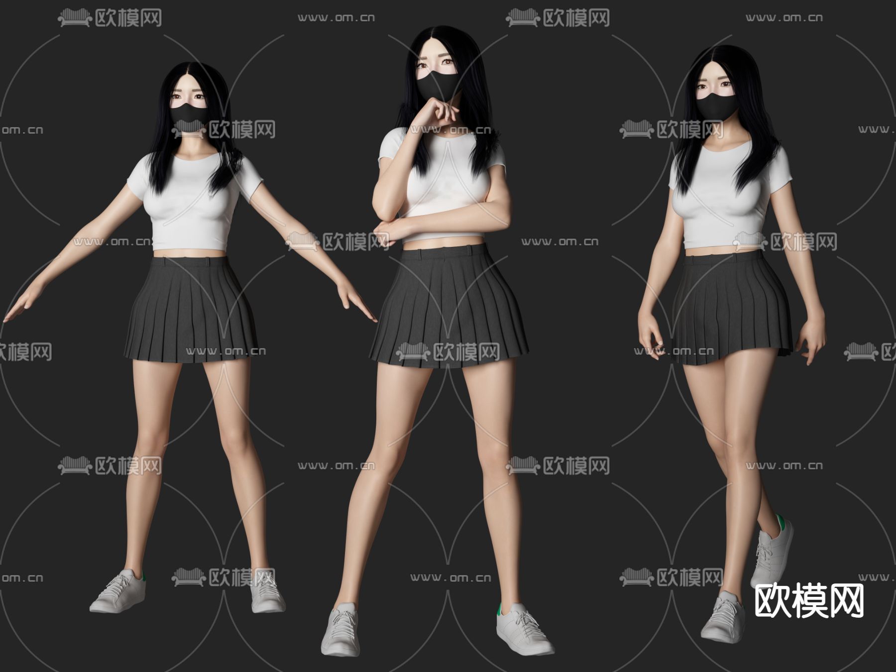 现代口罩气质美女人物3d模型下载
