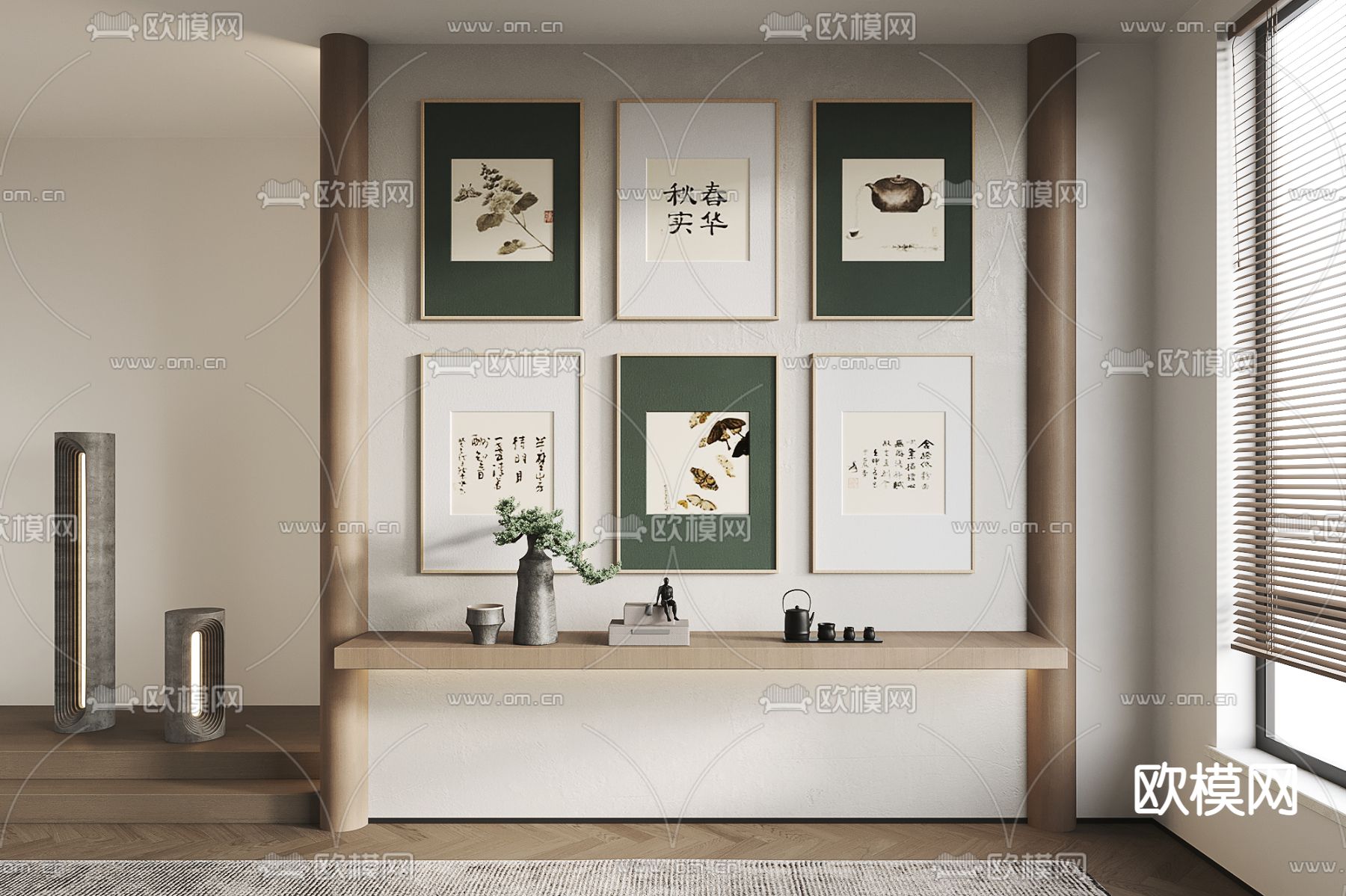 新中式字画装饰画su模型