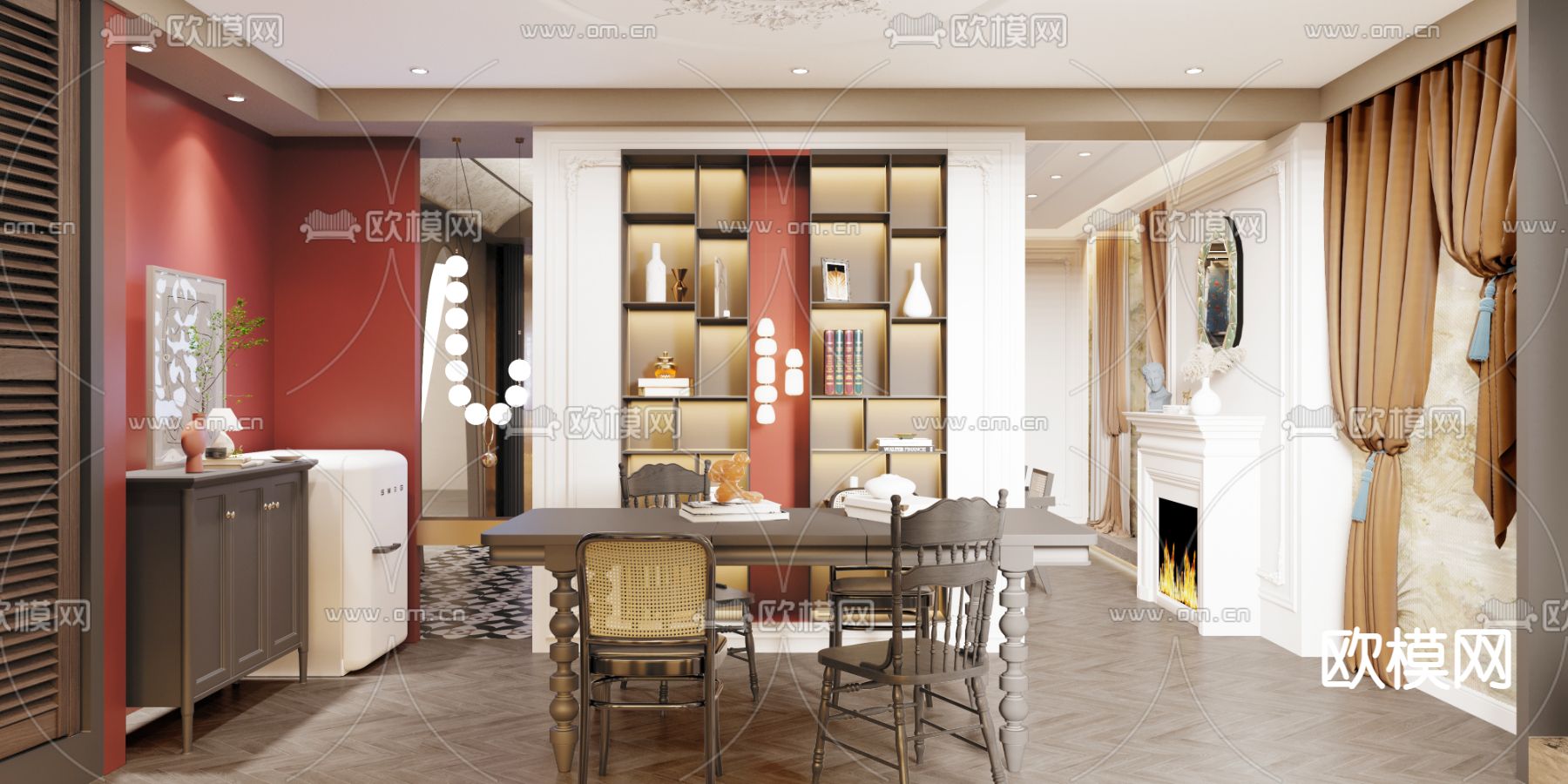 现代窗帘墙纸 材料店3d模型下载（渲染图3）