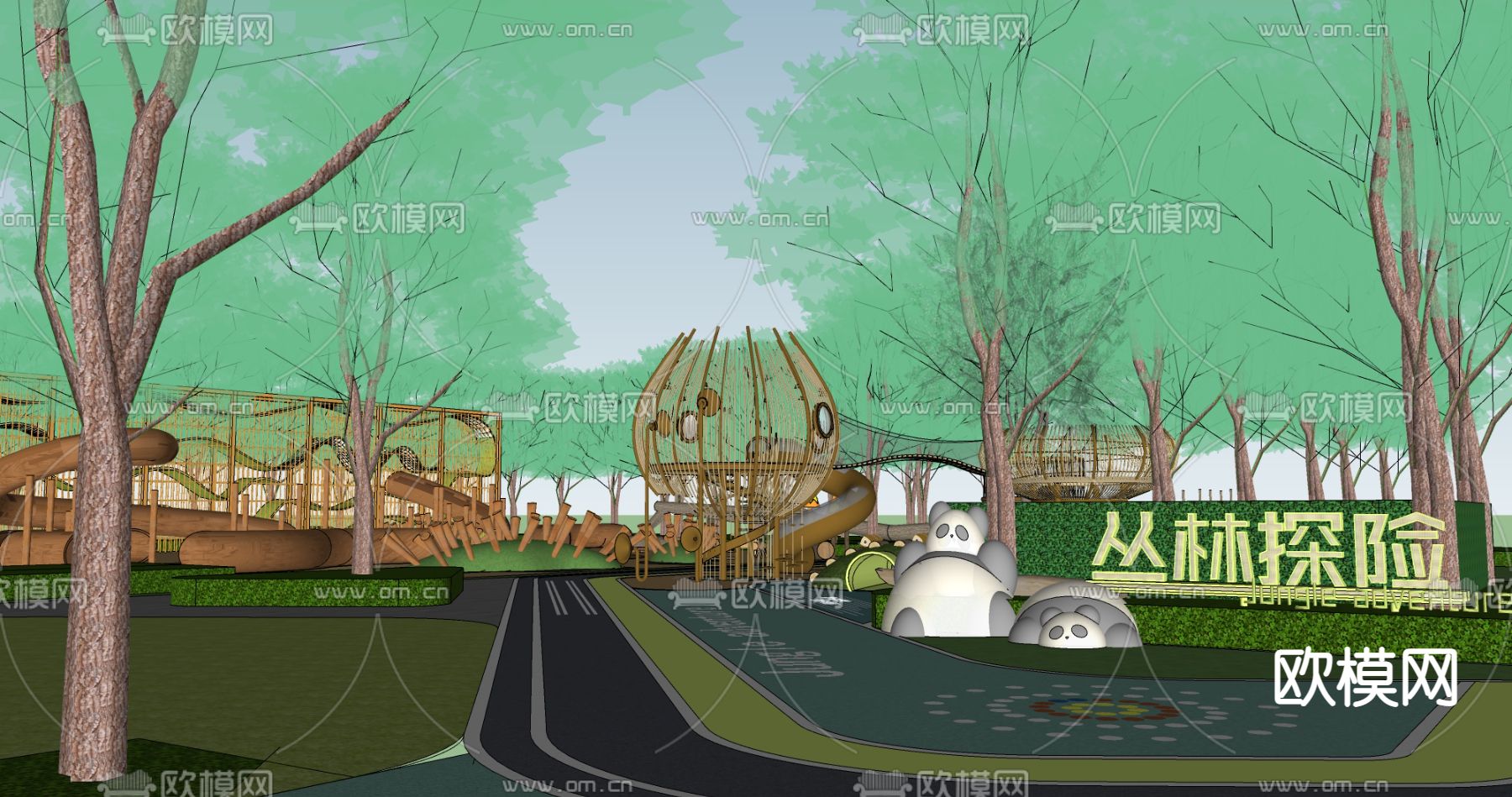 现代户外拓展亲子儿童活动乐园su模型下载（渲染图4）