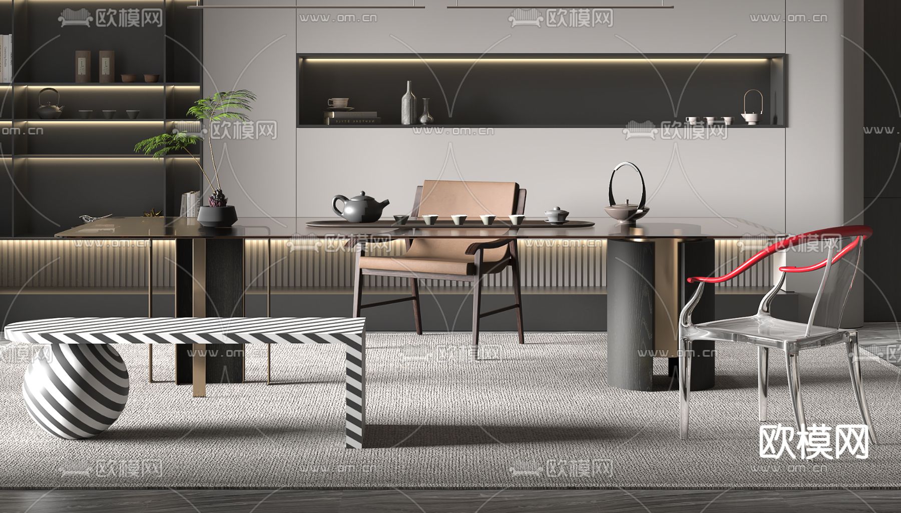 现代高级灰茶室3d模型下载（渲染图2）