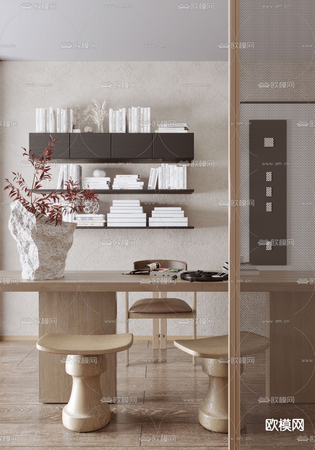 新中式茶桌椅su模型下载（渲染图1）