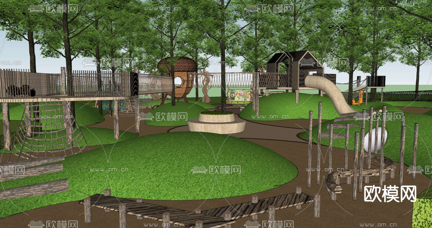 现代户外拓展亲子儿童活动乐园su模型下载（渲染图4）