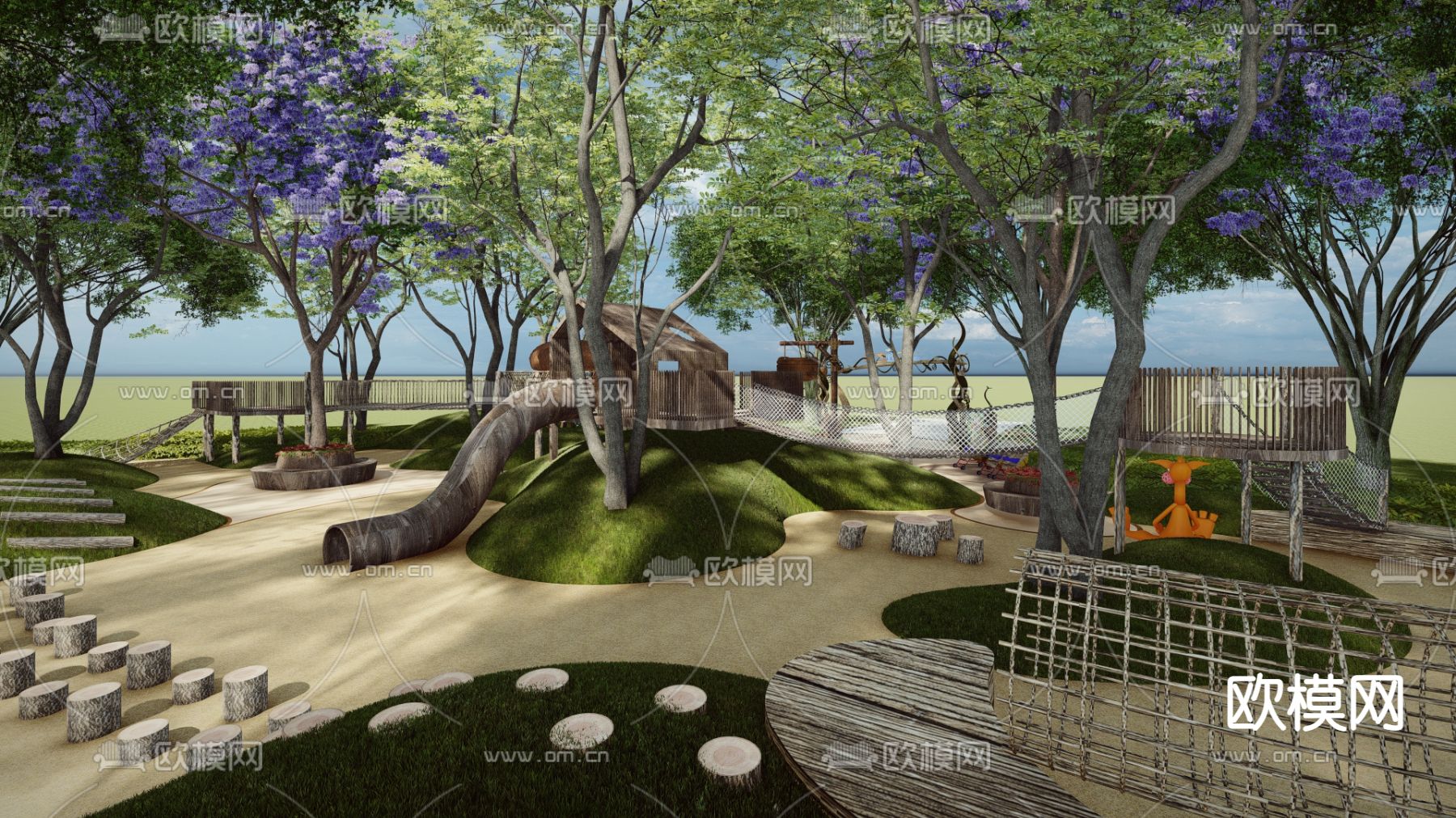 现代户外拓展亲子儿童活动乐园su模型下载（渲染图2）