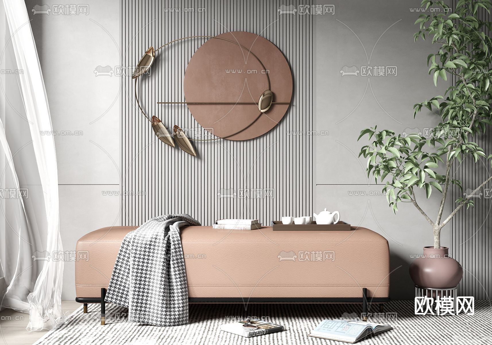 现代轻奢沙发凳床尾凳su模型下载（渲染图1）