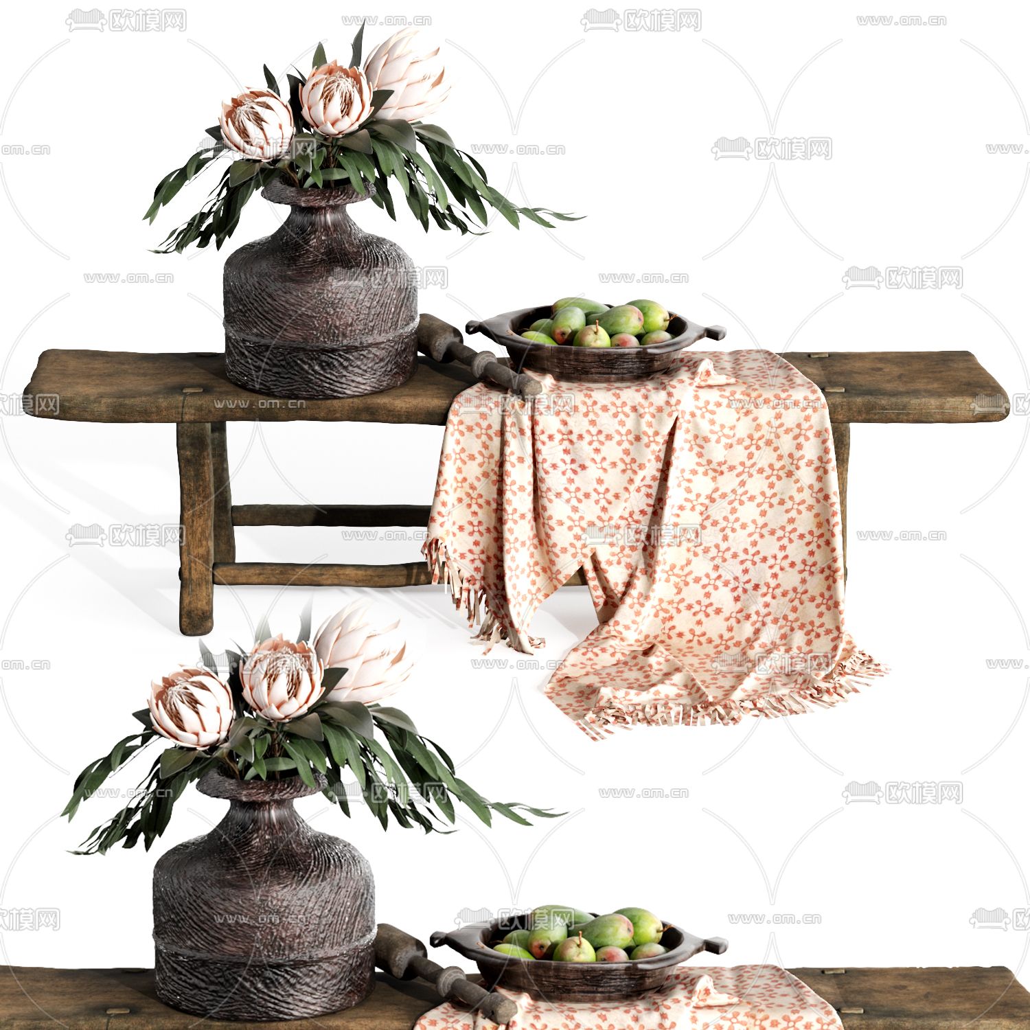 现代花瓶 花卉 果盘摆件3d模型