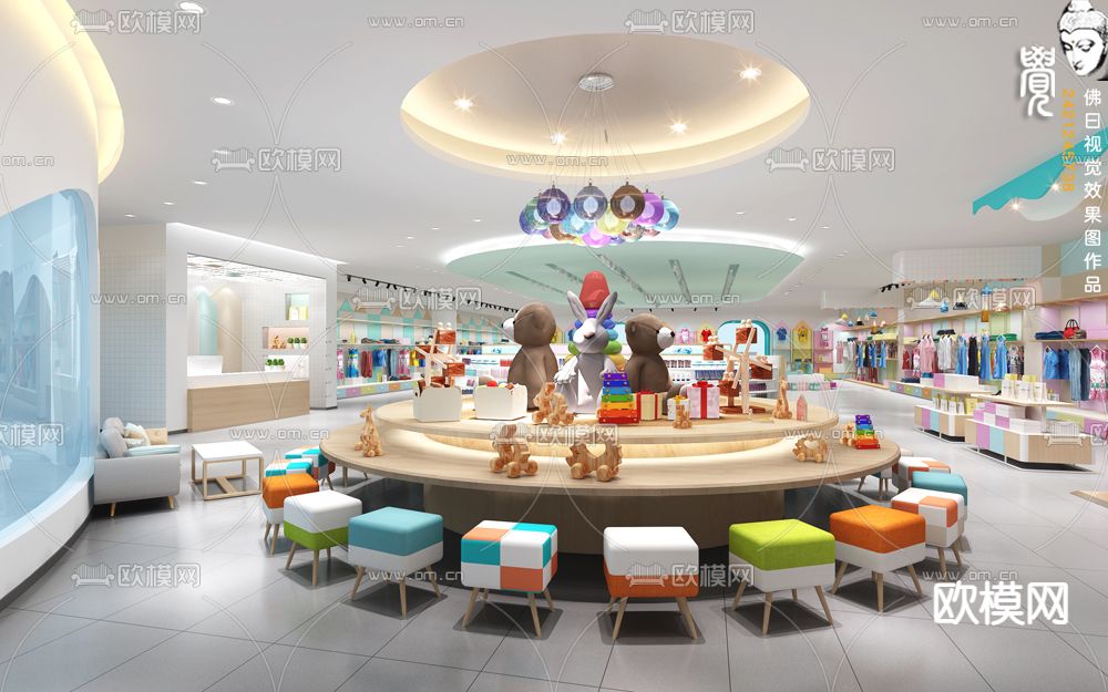 现代母婴店 童装区 玩具区3d模型下载（渲染图1）