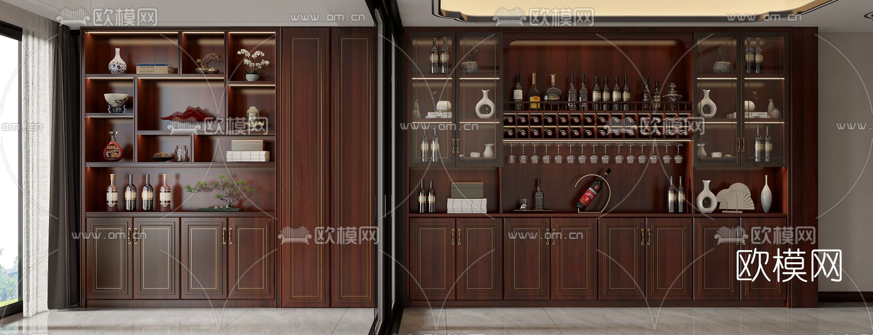 新中式酒柜 博古架3d模型下载