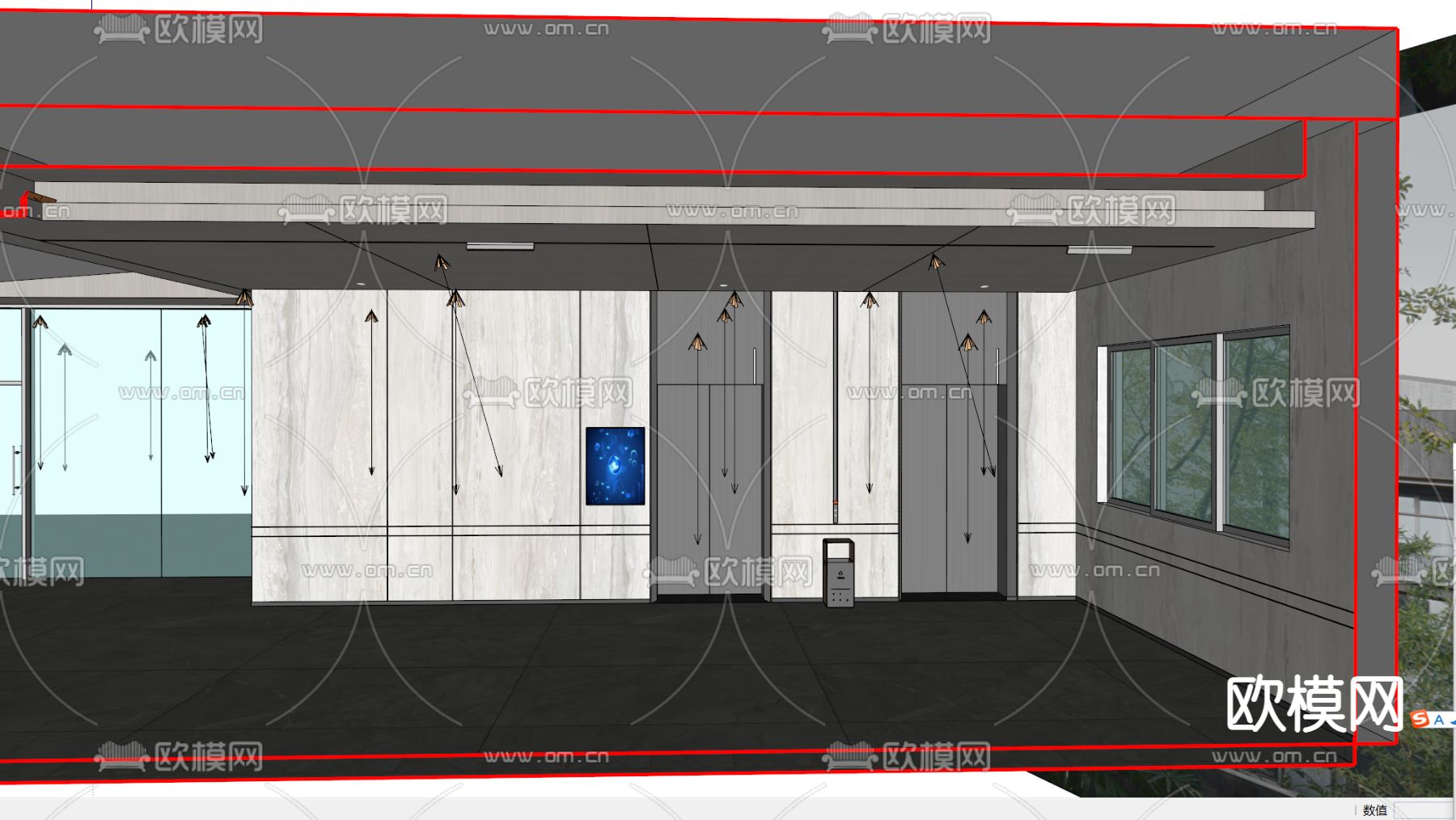 现代电梯间su模型下载（渲染图2）