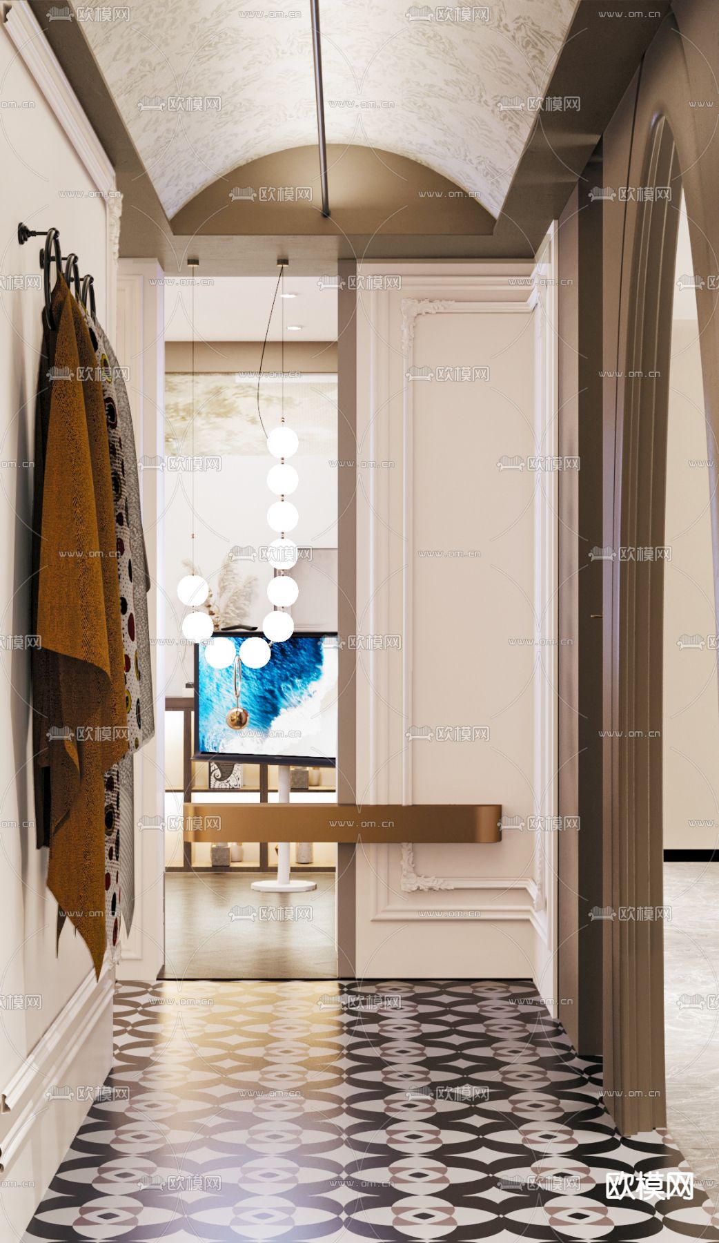 现代窗帘墙纸 材料店3d模型下载（渲染图1）