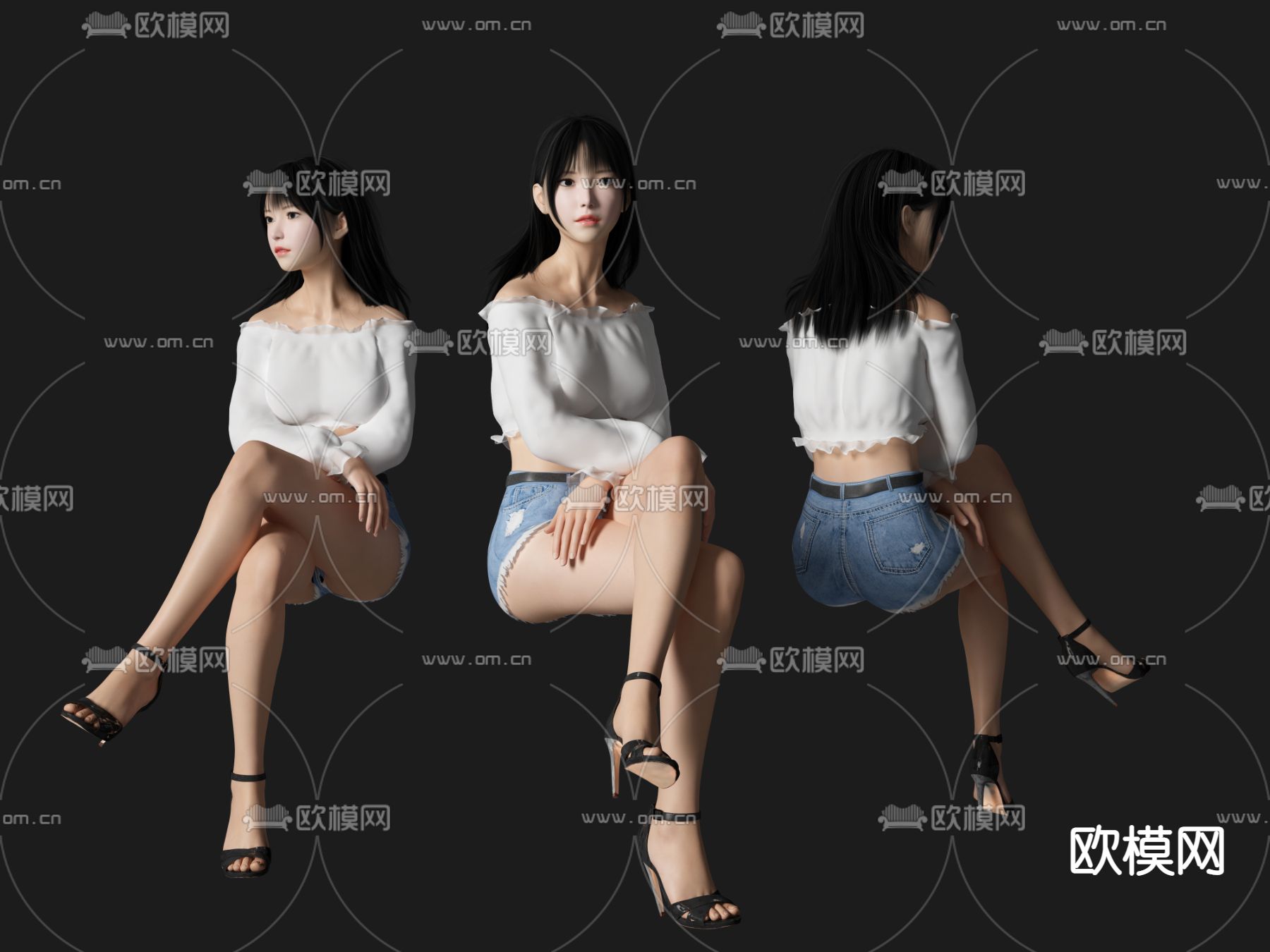 现代坐姿美女人物3d模型下载