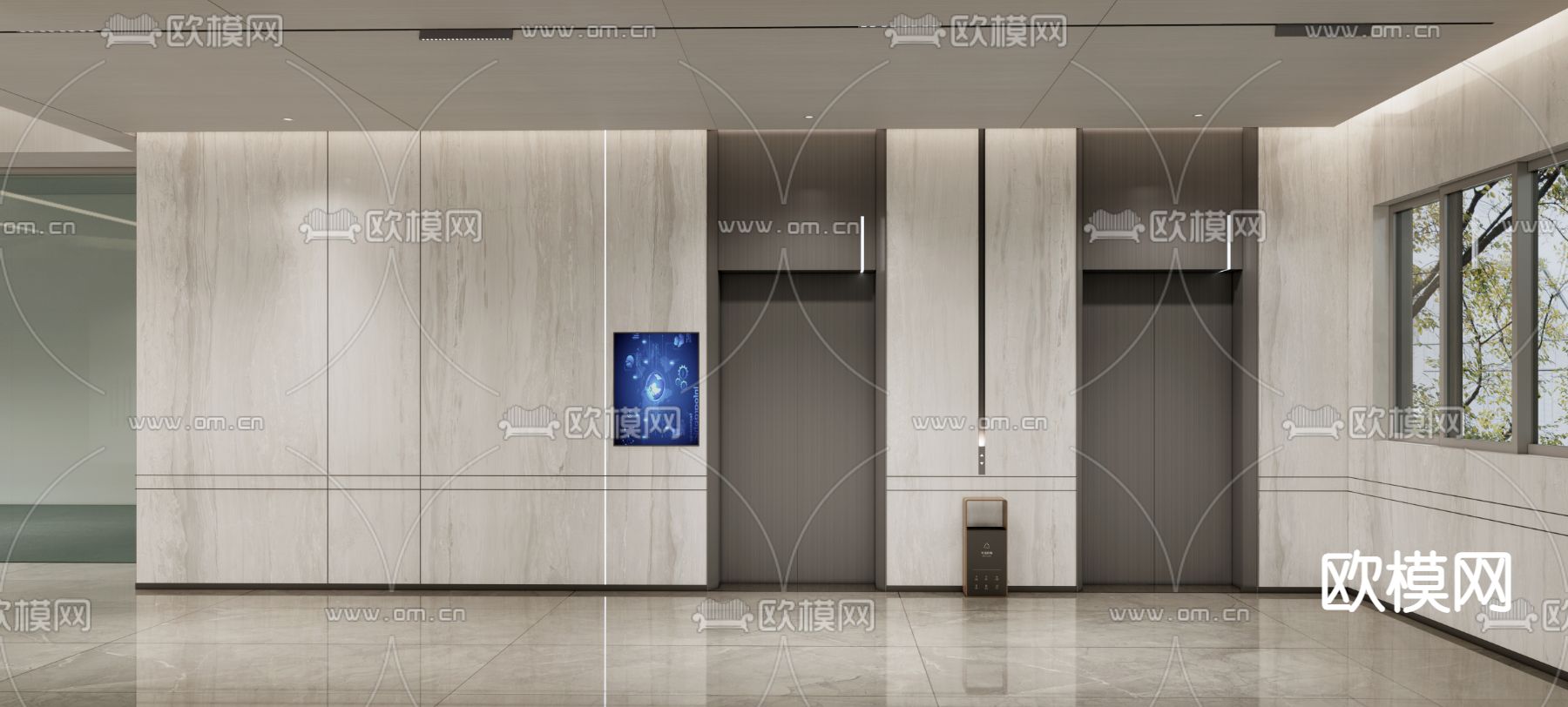 现代电梯间su模型下载（渲染图1）