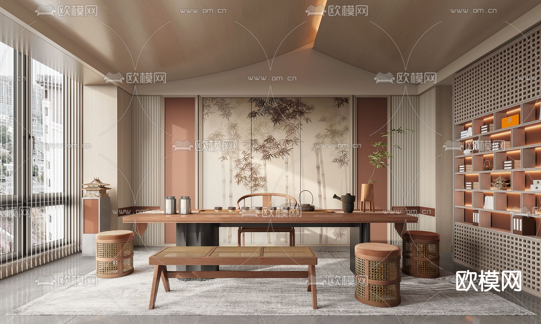 新中式茶室su模型下载_ID12129061_sketchup模型下载-欧模网