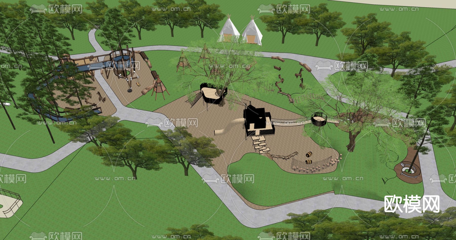 现代户外拓展亲子儿童活动乐园su模型下载（渲染图4）