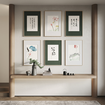 新中式字画装饰画su模型