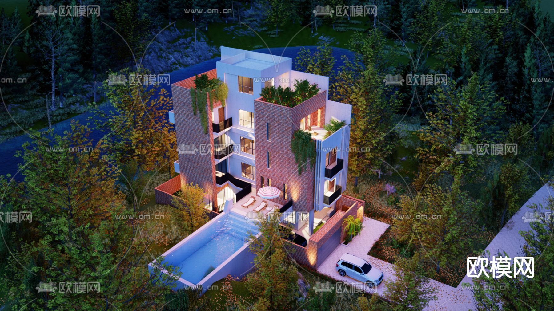 现代别墅外观su模型下载（渲染图1）
