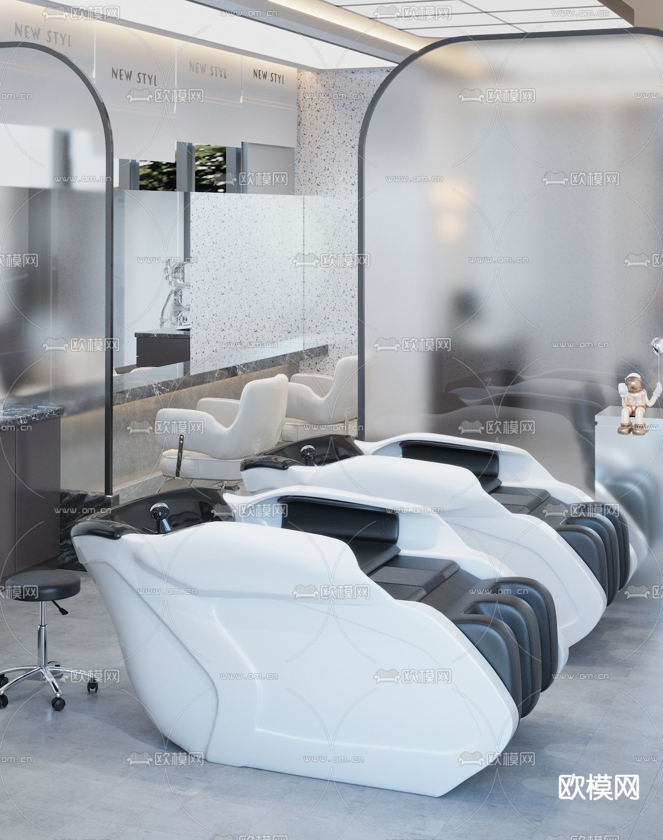 现代洗头床 洗发椅3d模型下载（渲染图1）