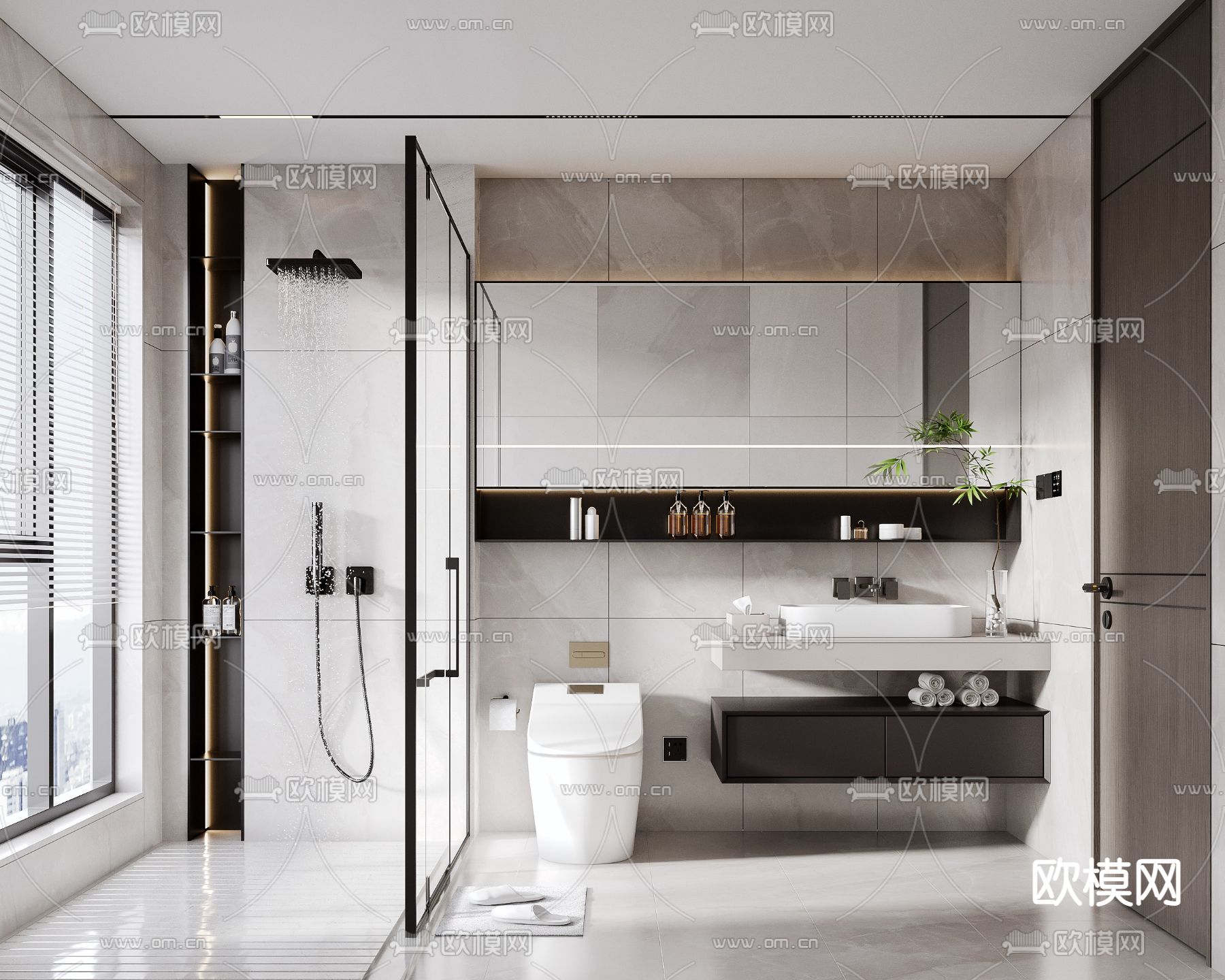 现代洗手间 卫生间su模型下载（渲染图1）