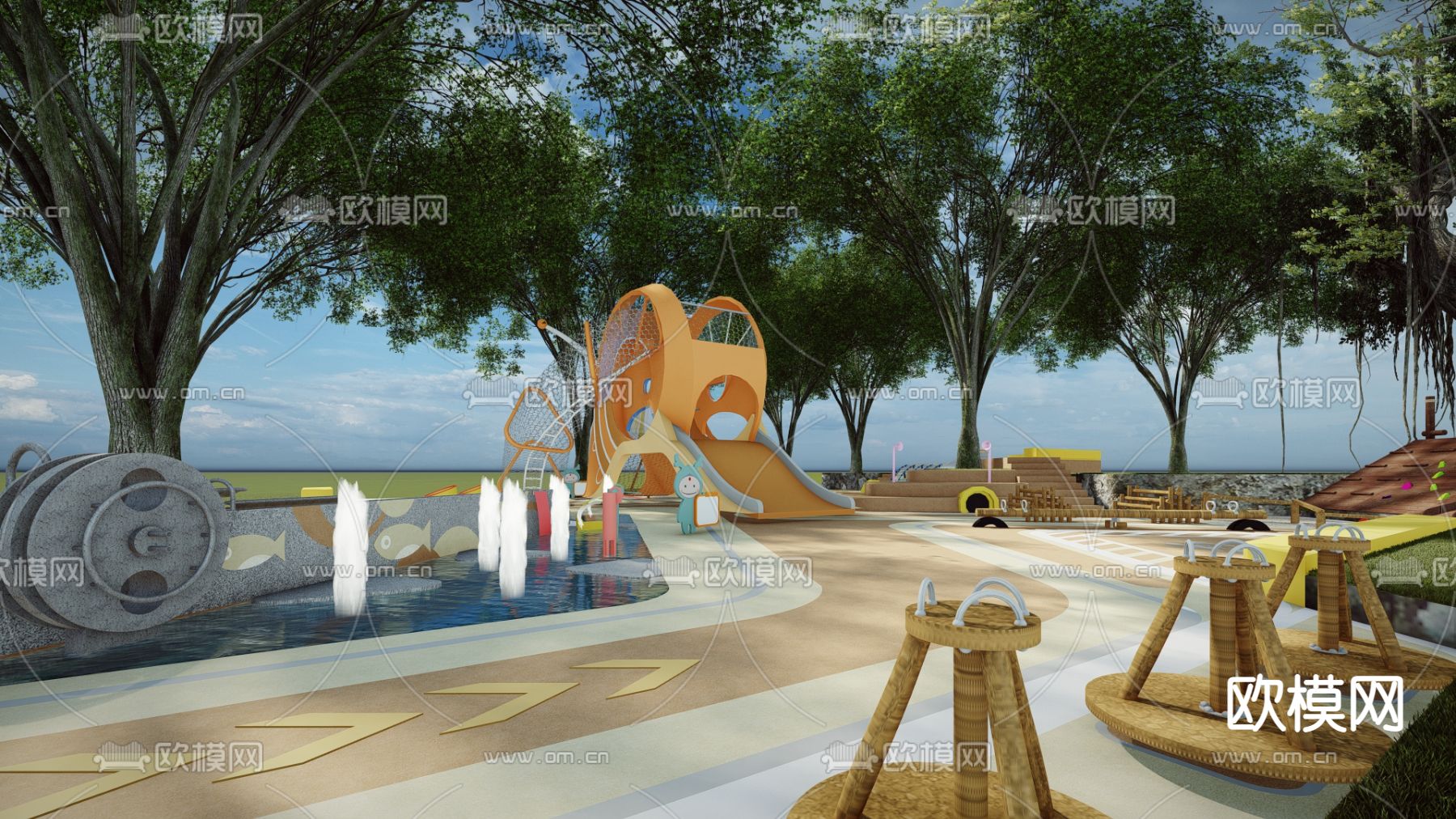 现代户外拓展亲子儿童活动乐园su模型下载（渲染图4）