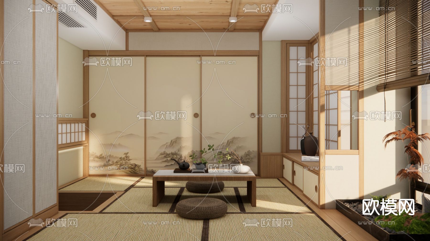 日式榻榻米茶室su模型下载（渲染图1）