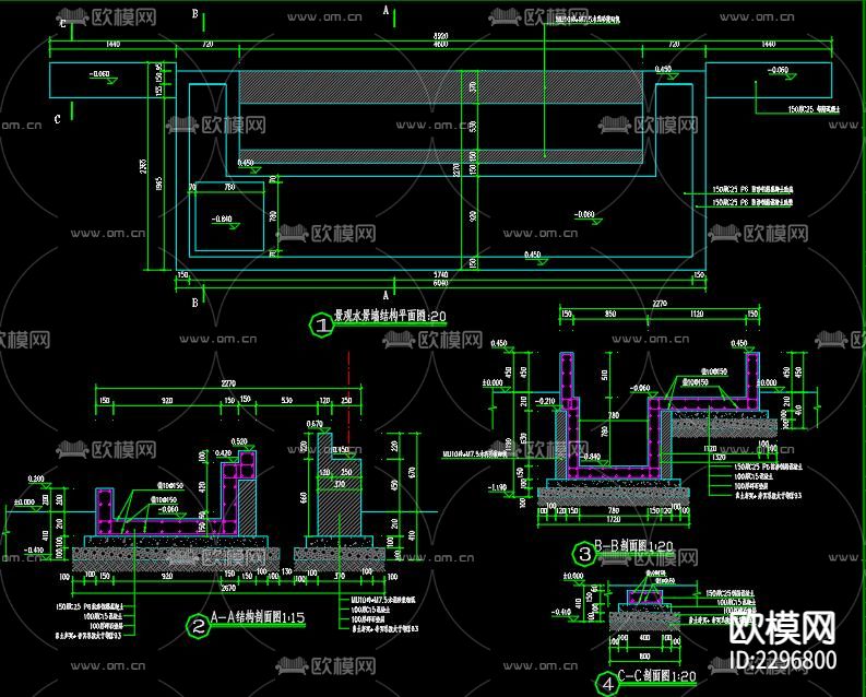 新中式文化景墙cad大样图下载（渲染图2）