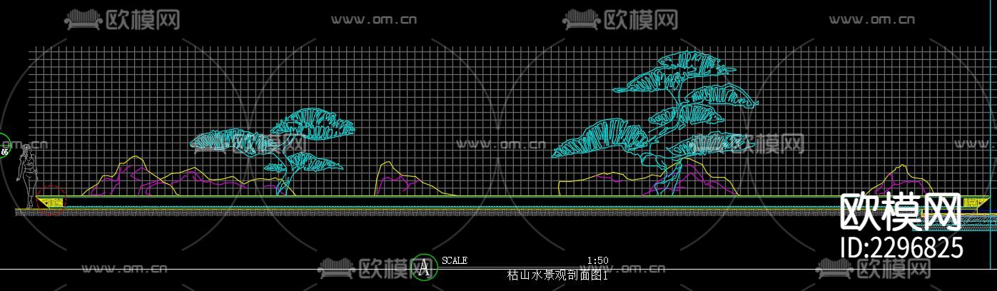 日式文化景墙cad大样图下载（渲染图6）