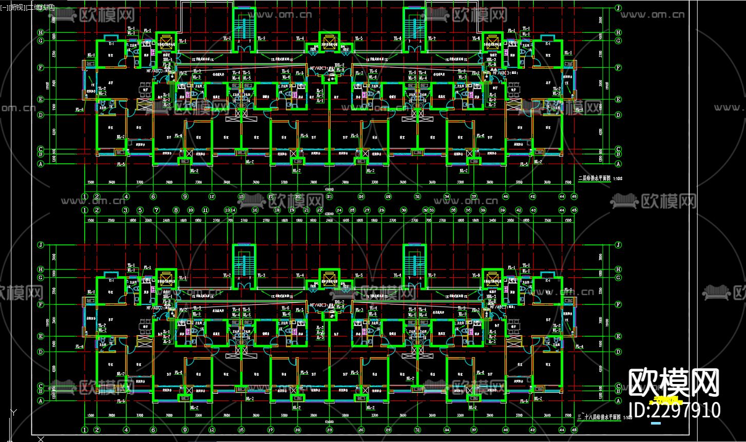 居民楼给排水及水灭火CAD施工图下载（渲染图4）