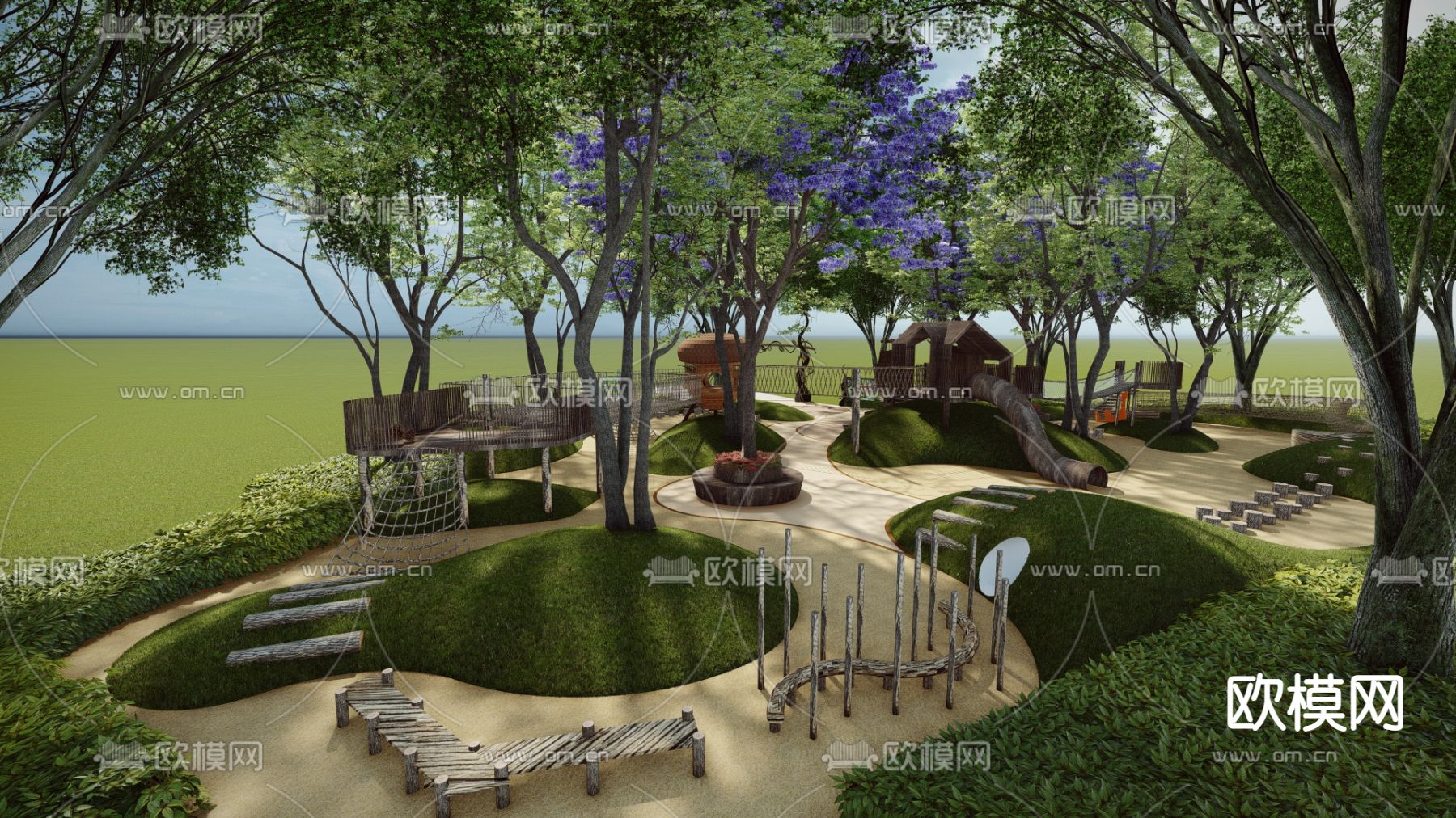 现代户外拓展亲子儿童活动乐园su模型下载（渲染图1）