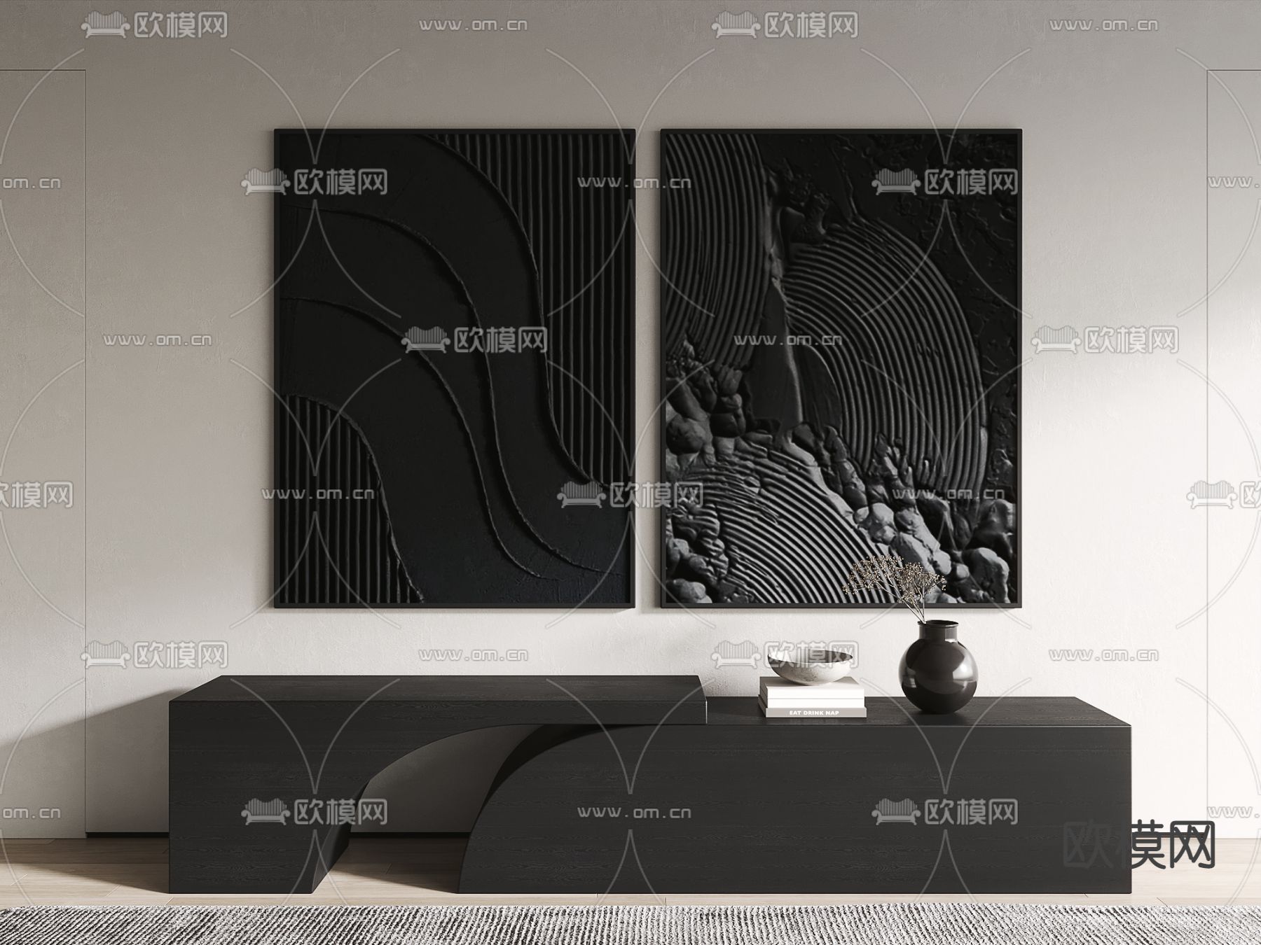 侘寂风黑色装饰画 挂画3d模型下载_ID12133938_3dmax免费模型-欧模网