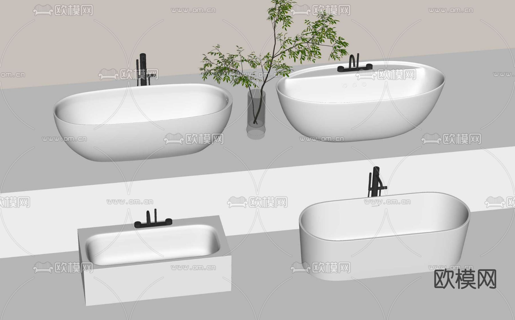 现代浴缸su模型下载（渲染图2）
