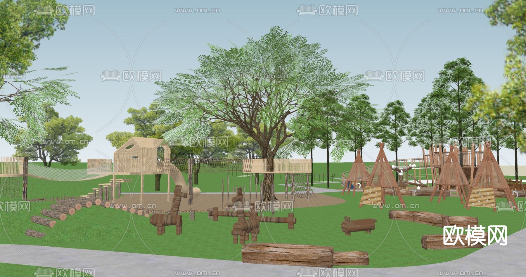 现代户外拓展亲子儿童活动乐园su模型下载（渲染图2）