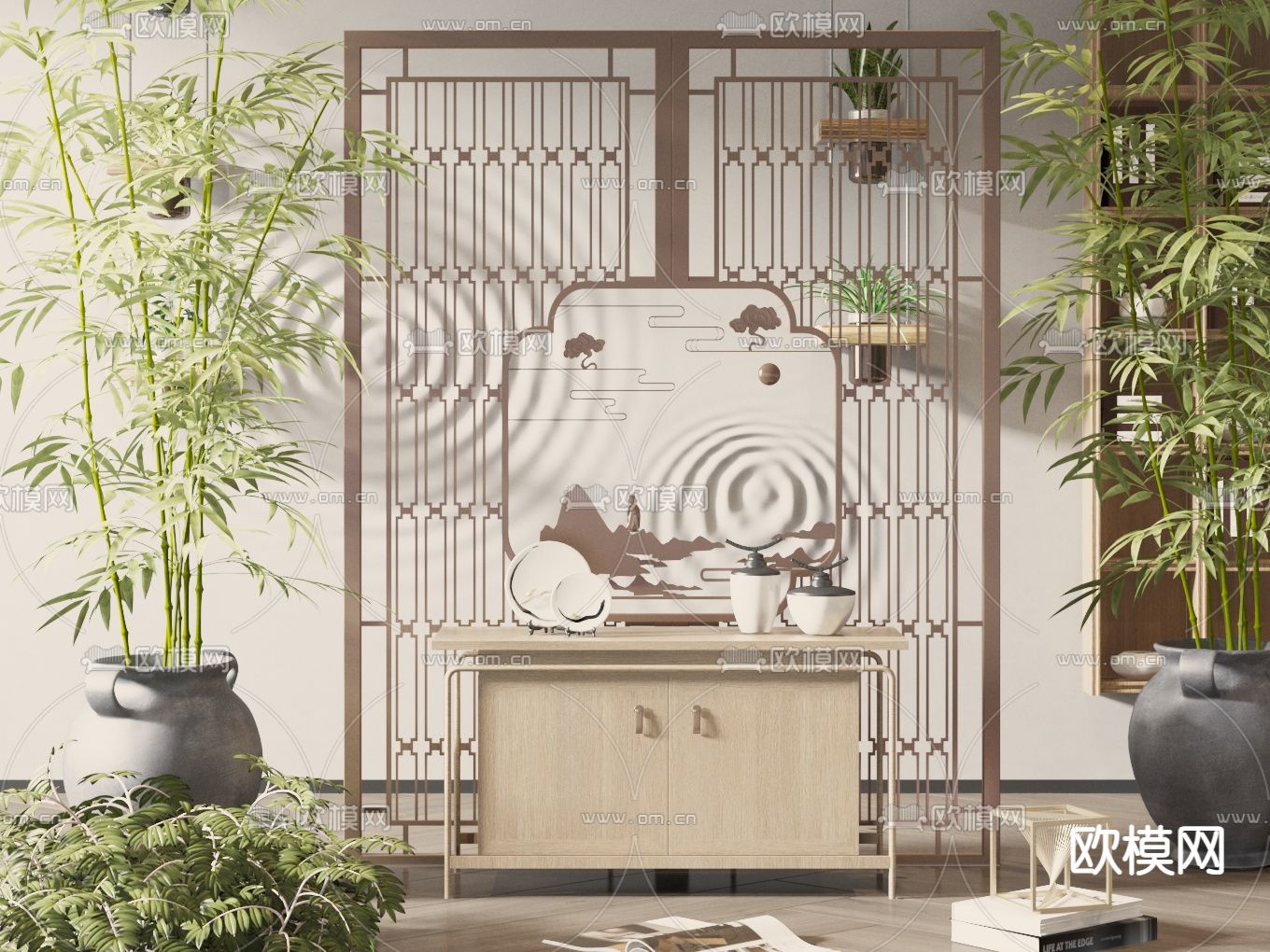 新中式屏风 隔断3d模型下载