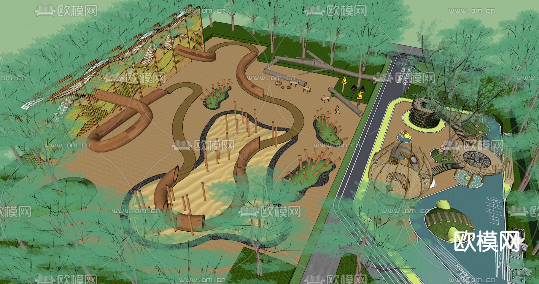 现代户外拓展亲子儿童活动乐园su模型下载（渲染图2）