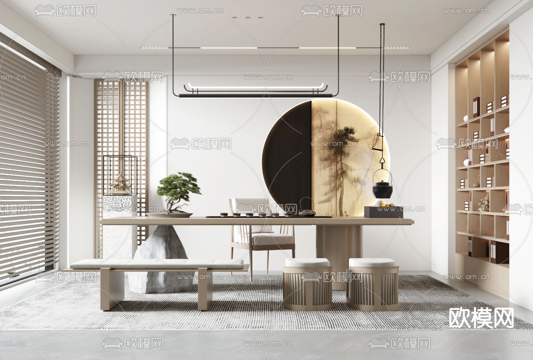 新中式茶室3d模型下载_ID12134814_3dmax免费模型-欧模网