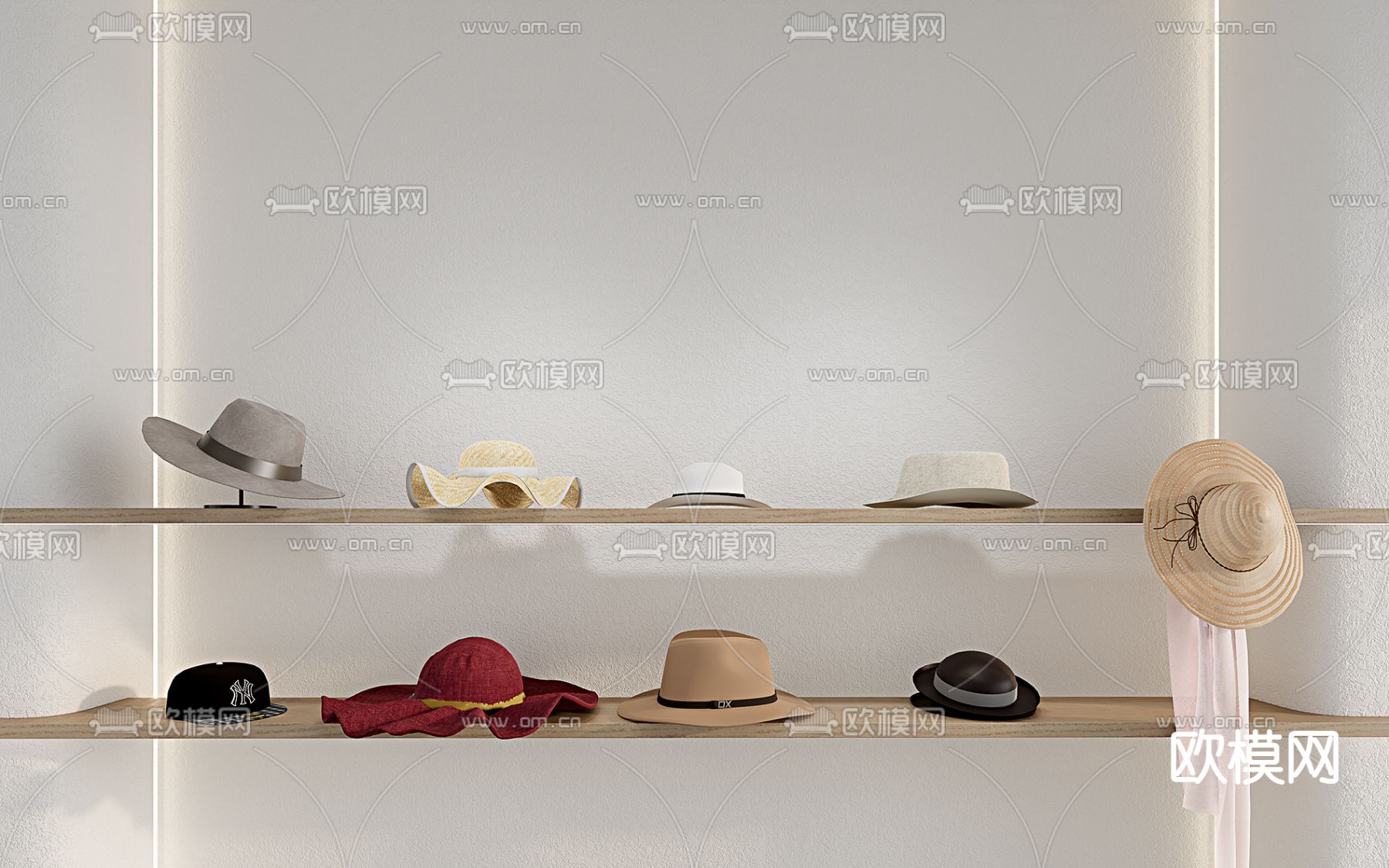 现代帽子 女士帽 牛仔帽su模型下载（渲染图1）