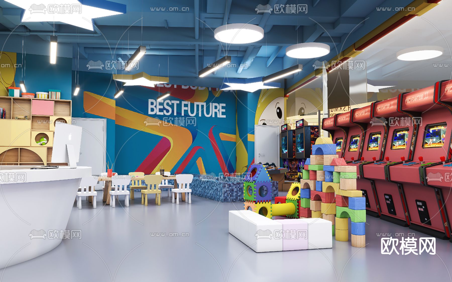 现代儿童淘气堡 游乐场3d模型下载（渲染图2）