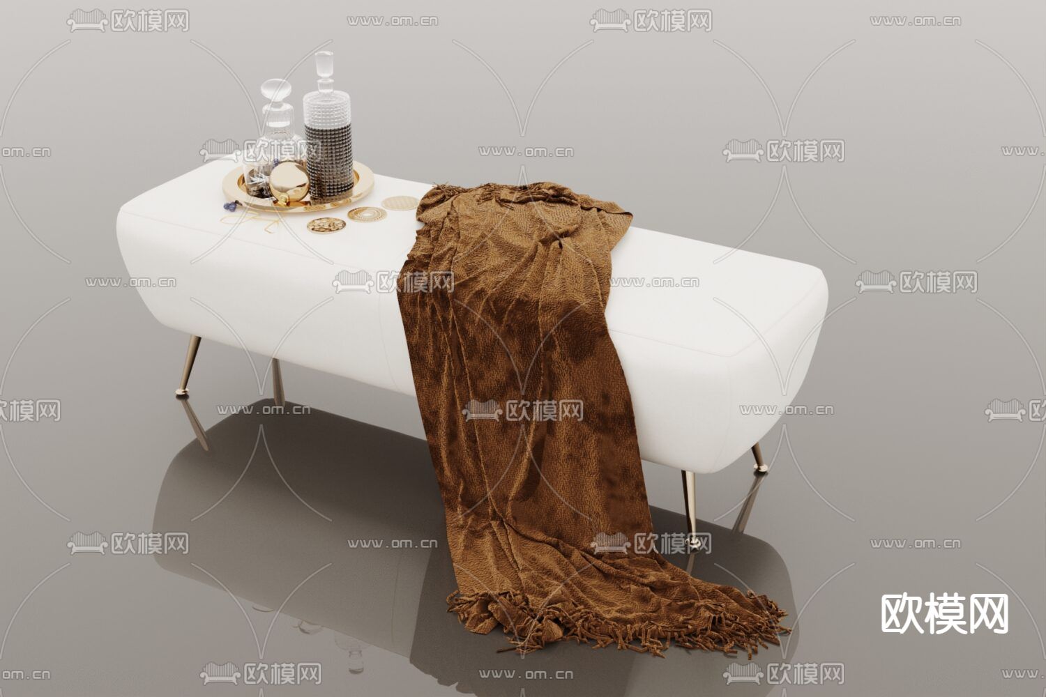 现代简约布艺不锈钢沙发凳免费3d模型下载