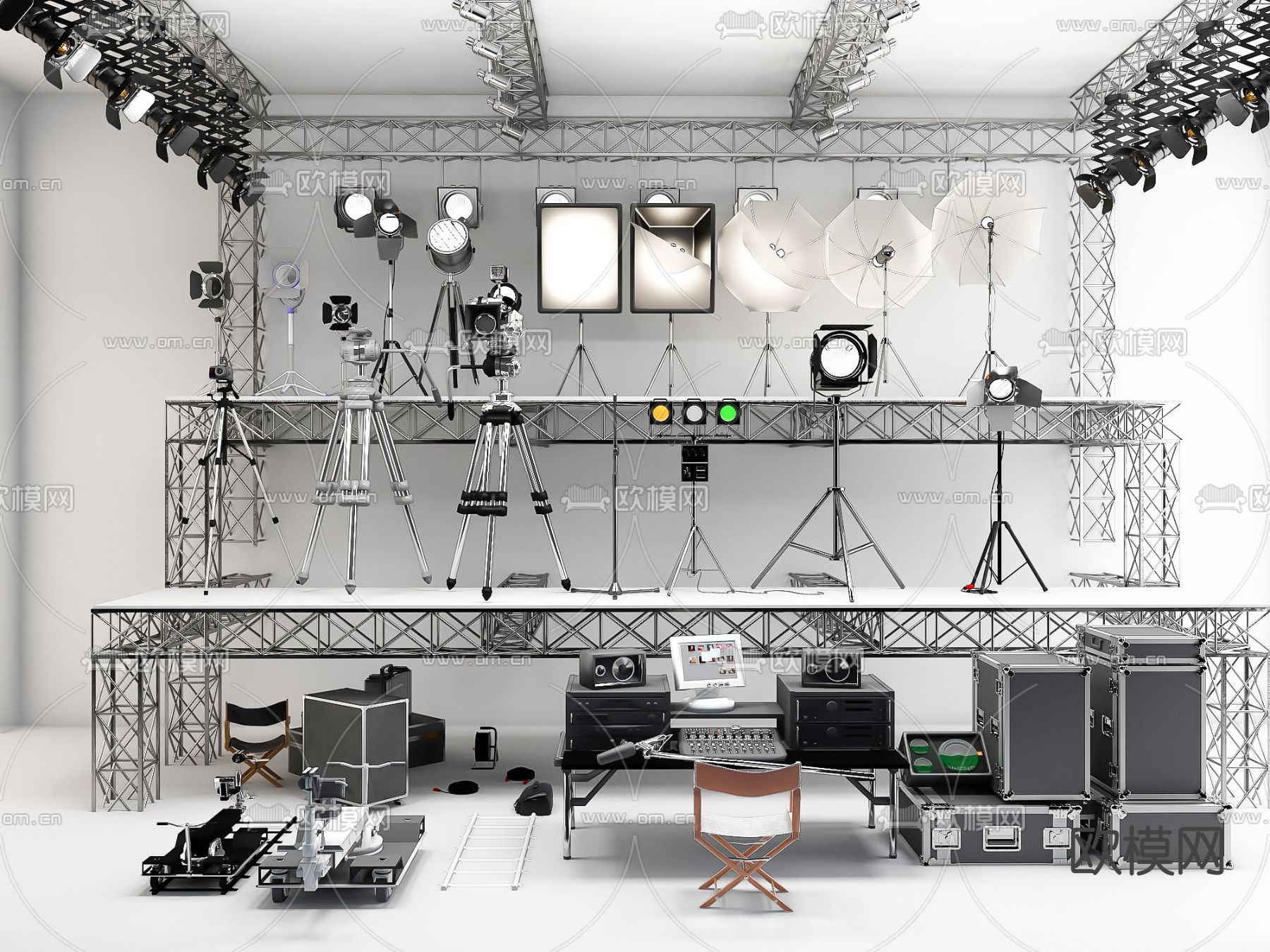 现代摄影棚直播厅su模型下载（渲染图1）