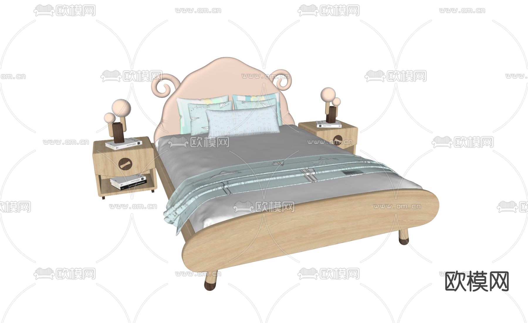 现代儿童床su模型下载（渲染图2）