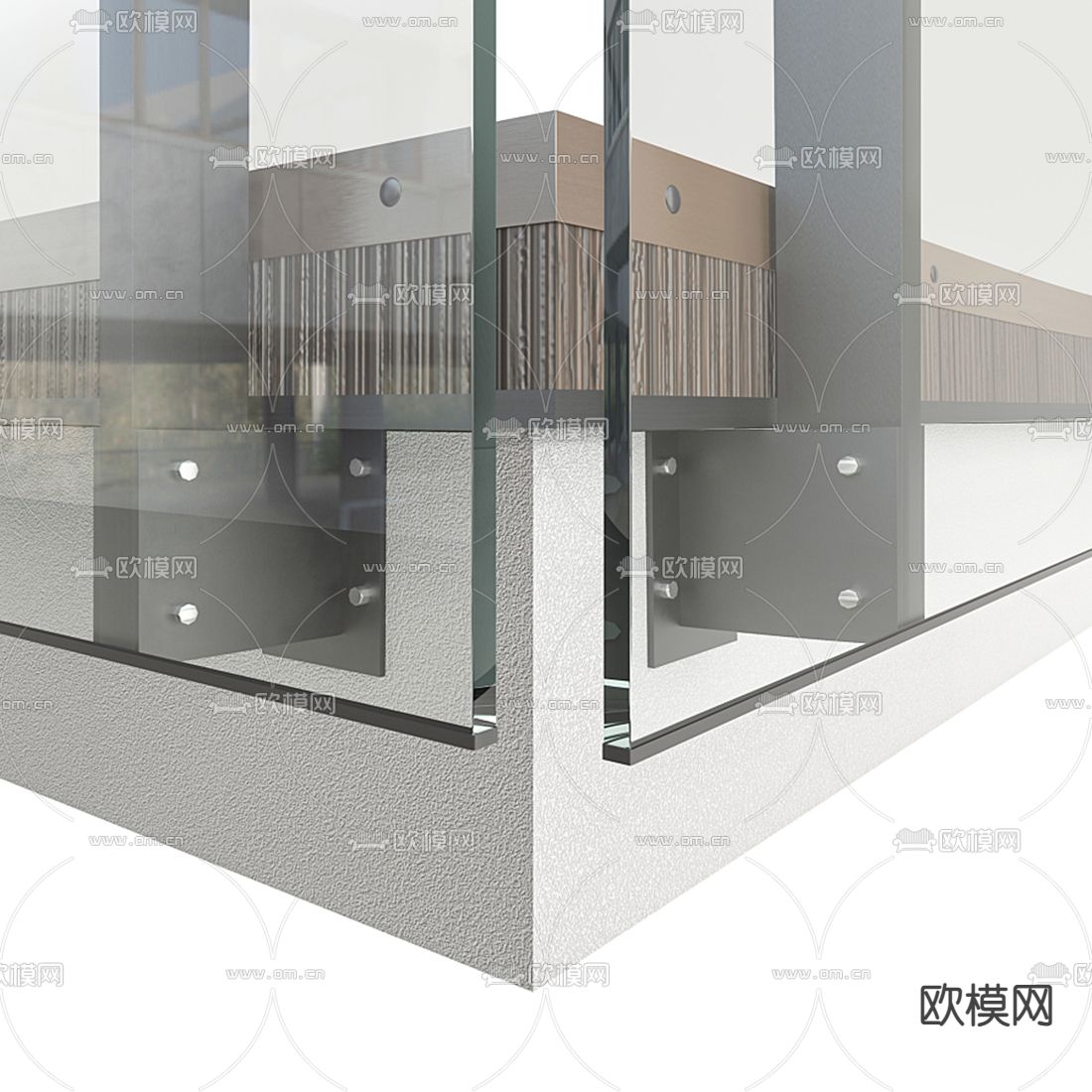 现代玻璃护栏 阳台栏杆3d模型下载（渲染图2）