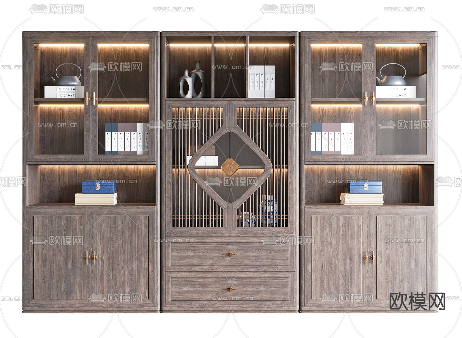 中式书柜 装饰柜3d模型下载