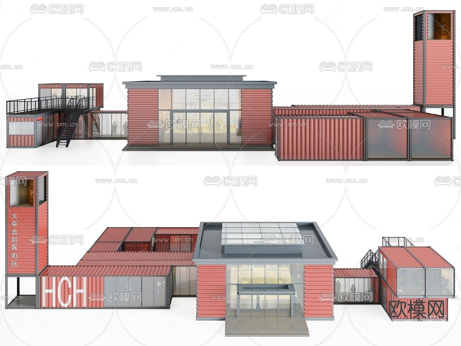 现代集装箱式建筑su模型下载_ID12136546_sketchup模型下载-欧模网