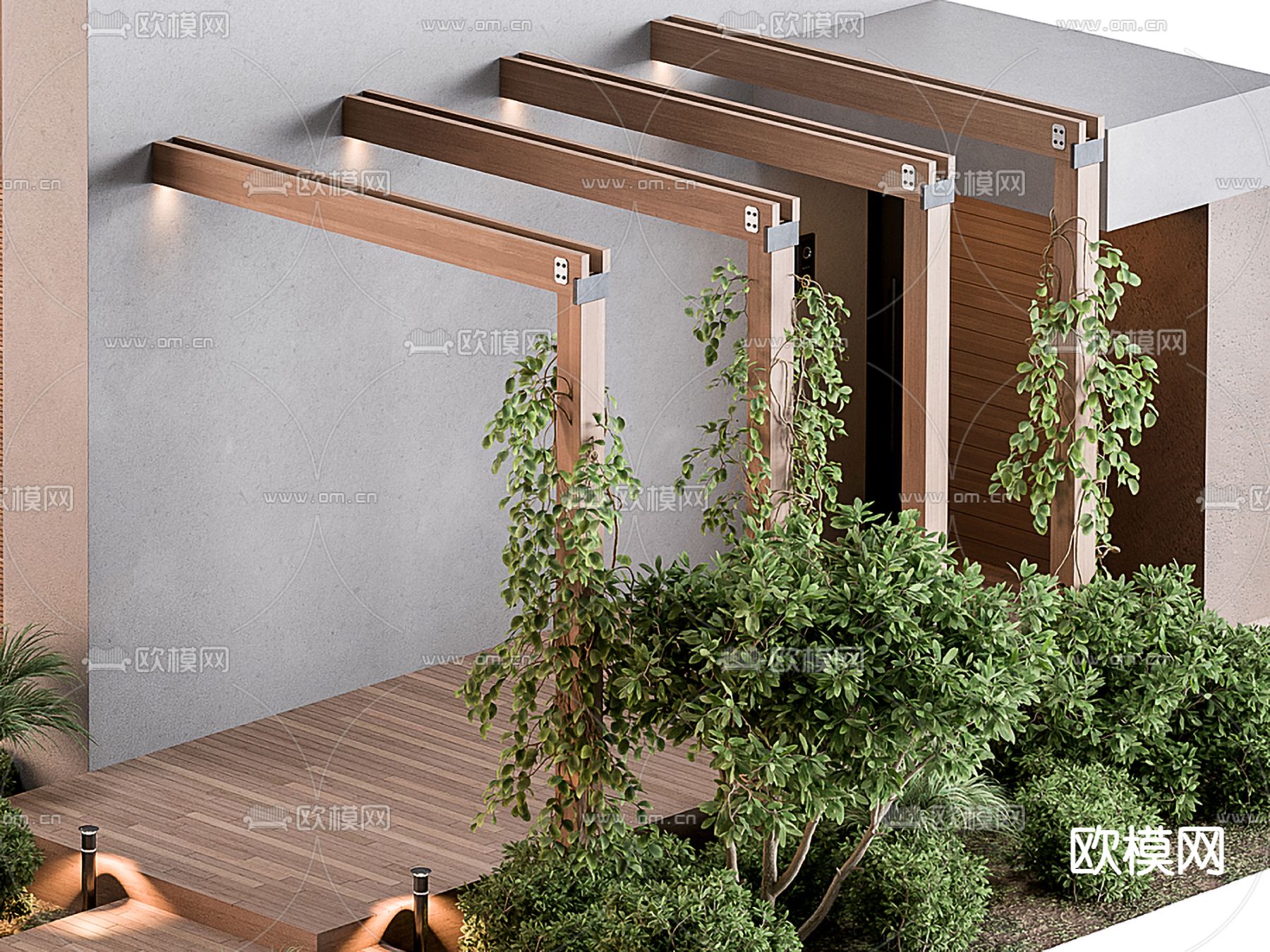 现代庭院入口长廊景观3d模型下载（渲染图3）