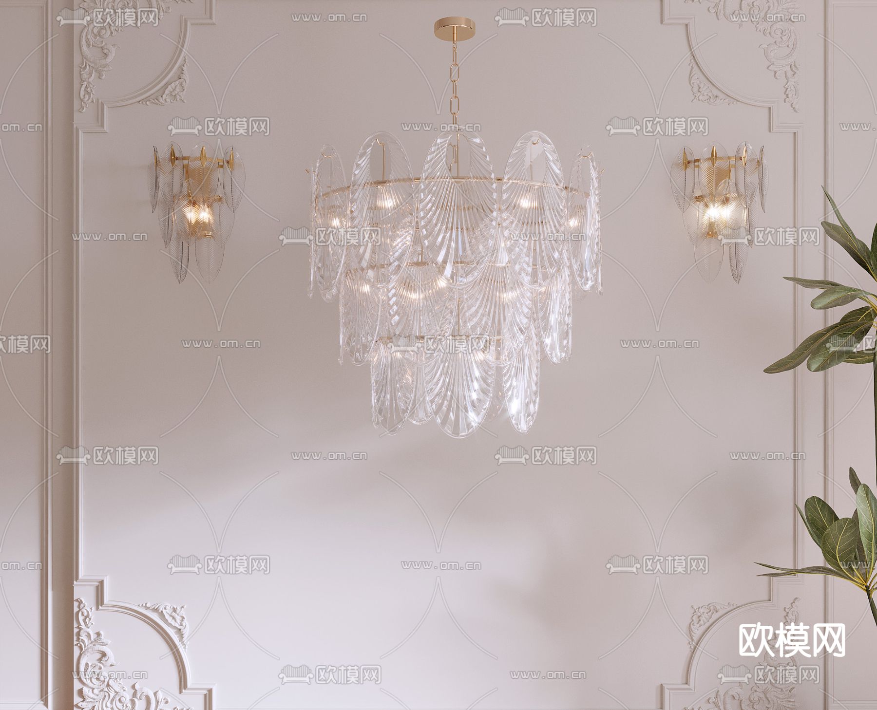 法式水晶吊灯 壁灯3d模型下载