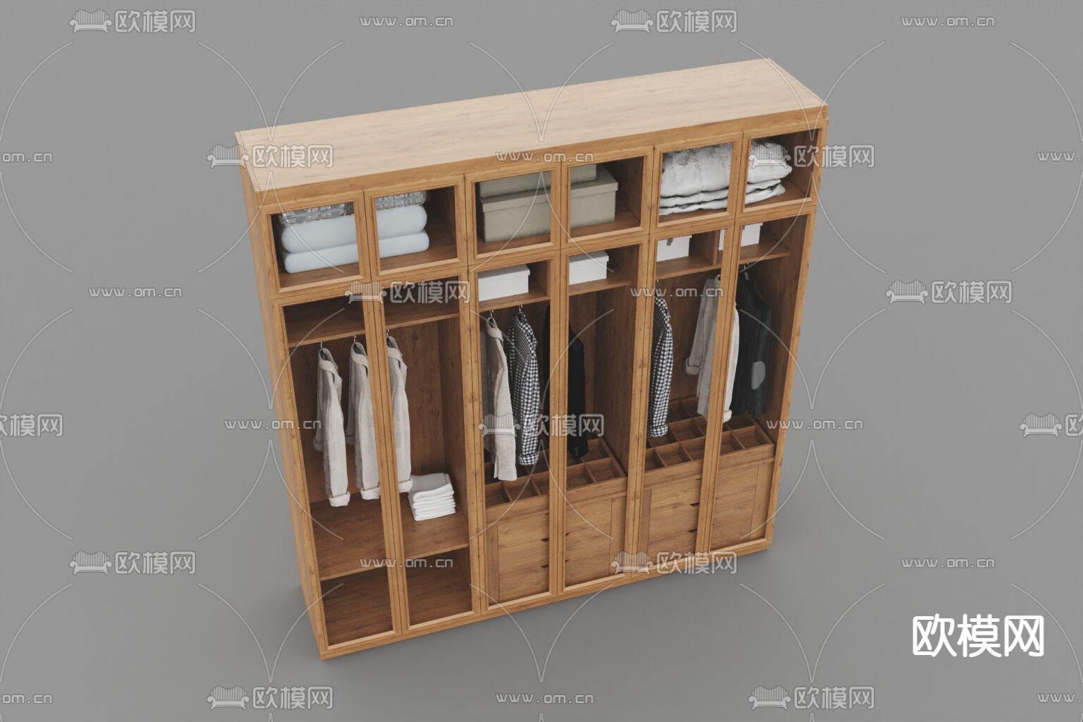 北欧简约实木玻璃衣柜免费3d模型下载